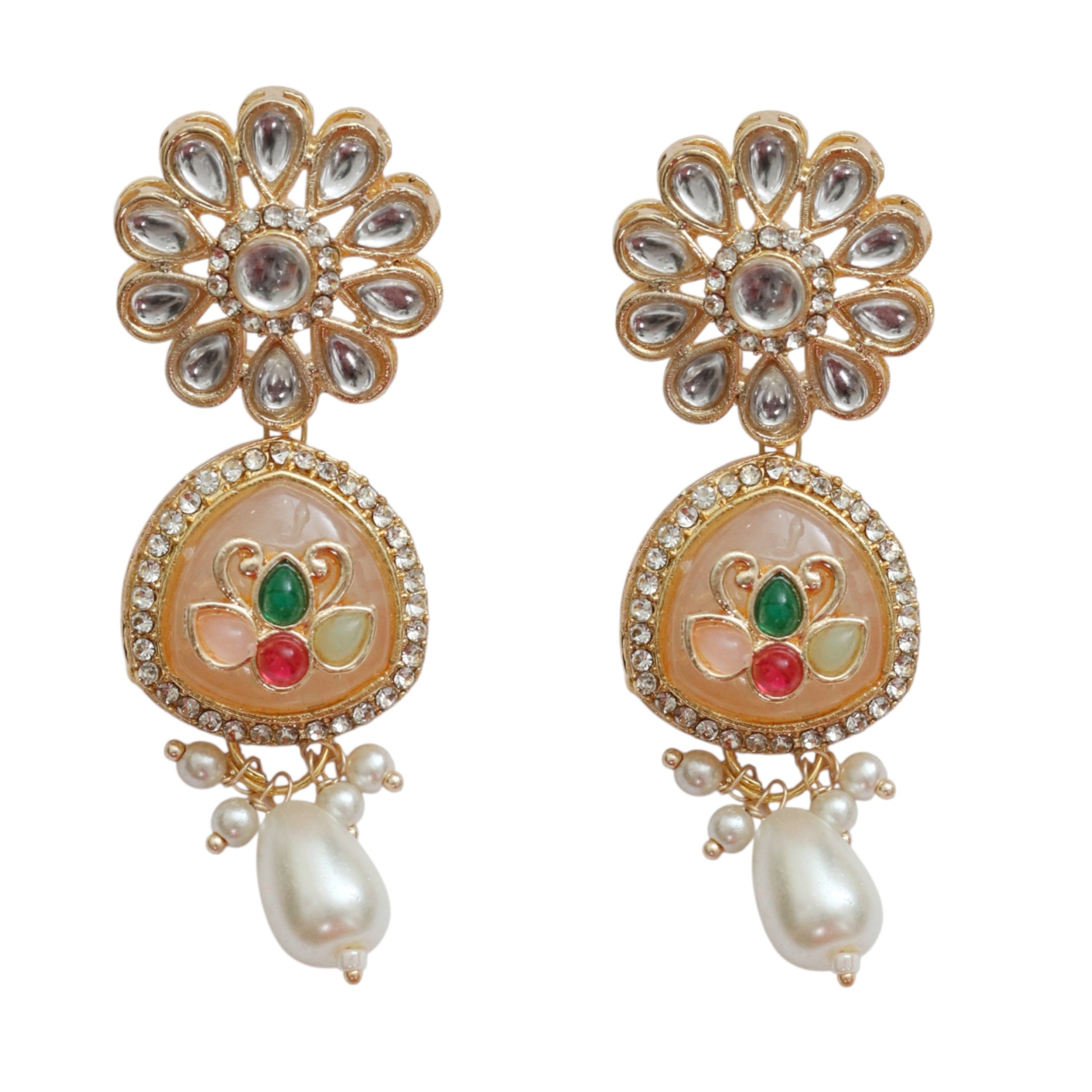 Gold Plated Kundan Pearl Long Necklace Set