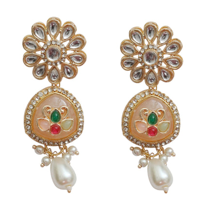 Gold Plated Kundan Pearl Long Necklace Set