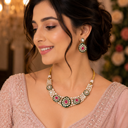 Designed Ethnic Gold Plated Necklace Set with Earrings