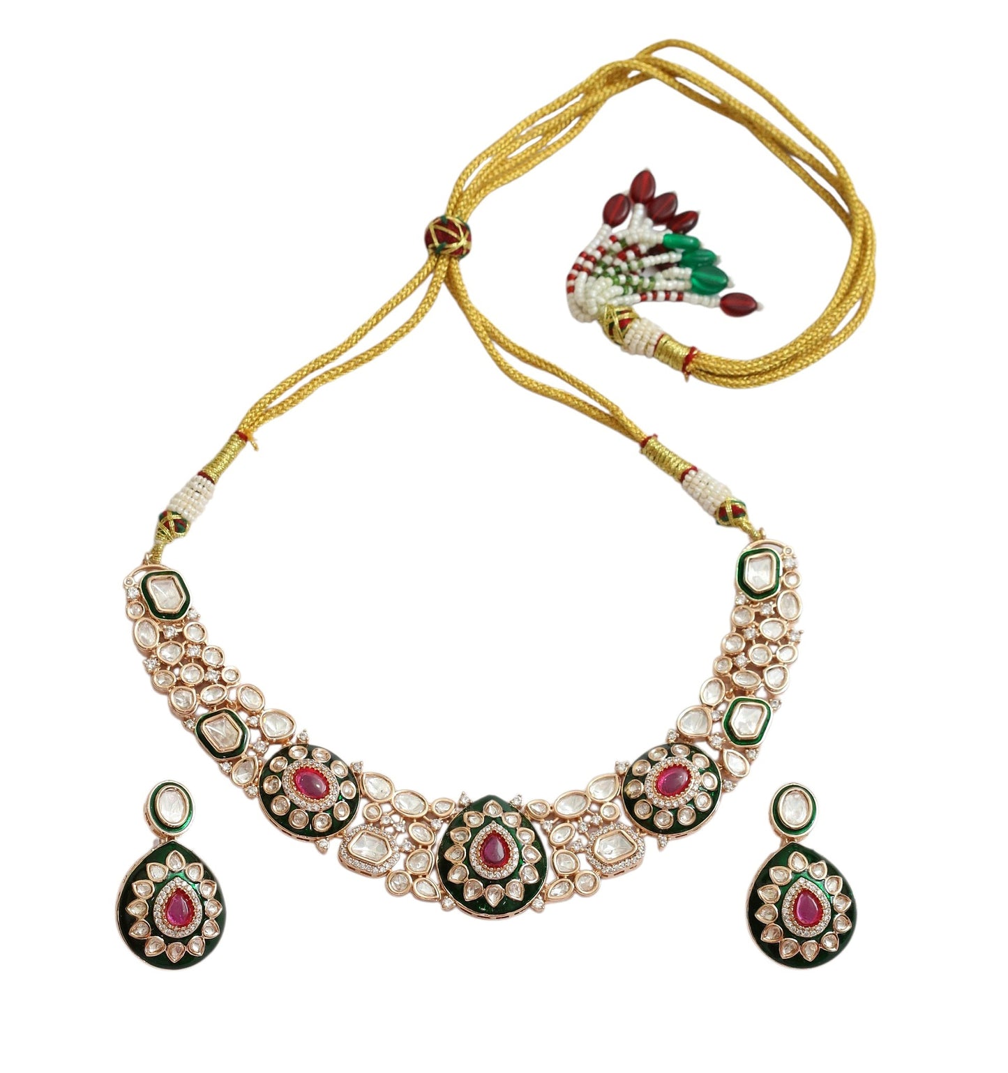 Designed Ethnic Gold Plated Necklace Set with Earrings