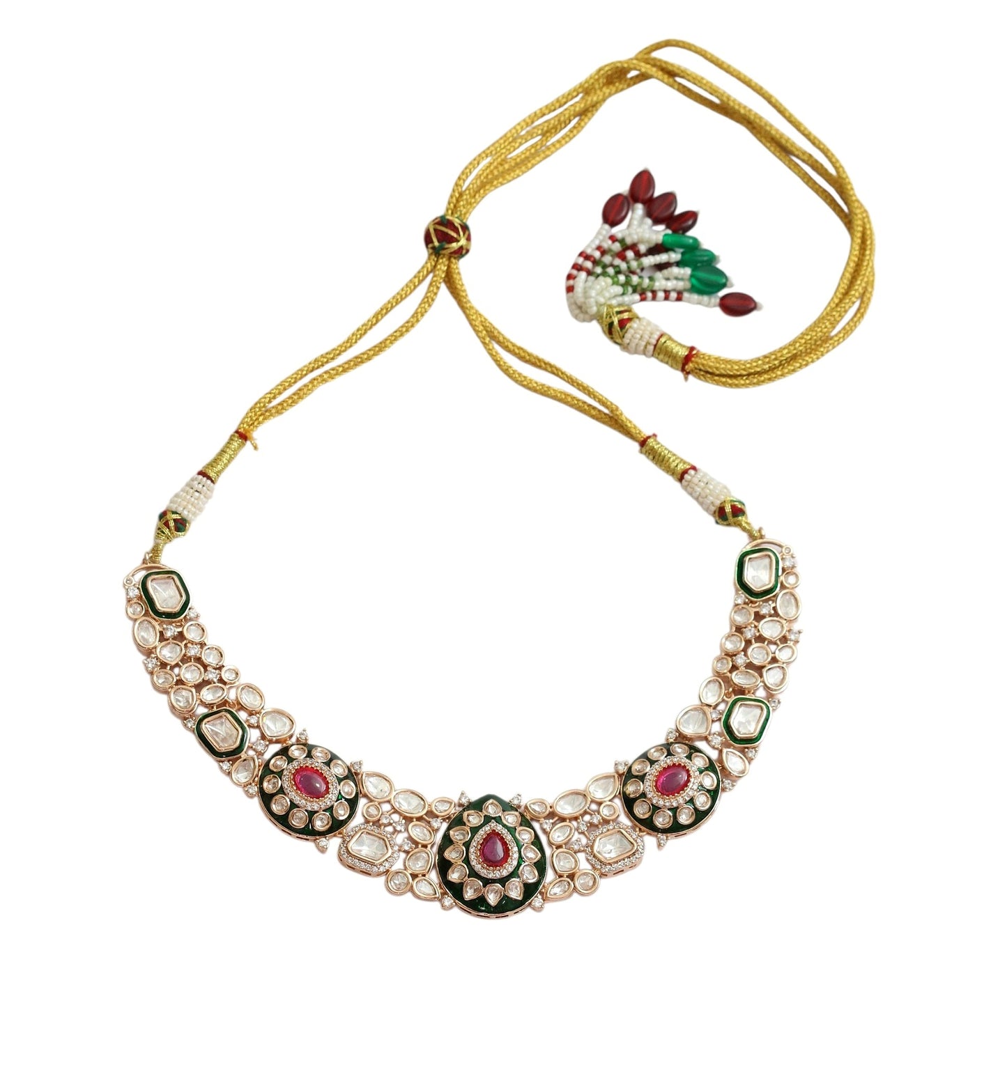 Designed Ethnic Gold Plated Necklace Set with Earrings