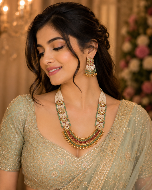 Cascading Floral Gold Plated Necklcace Set with Earrings
