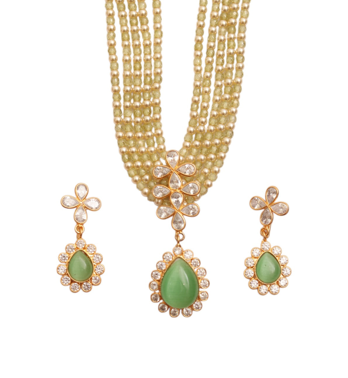 Elegant Floral Beaded Necklace Set with Earrings