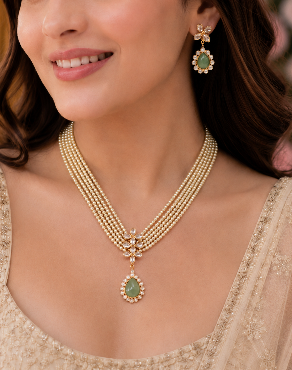 Elegant Floral Beaded Necklace Set with Earrings