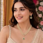 Elegant Floral Beaded Necklace Set with Earrings