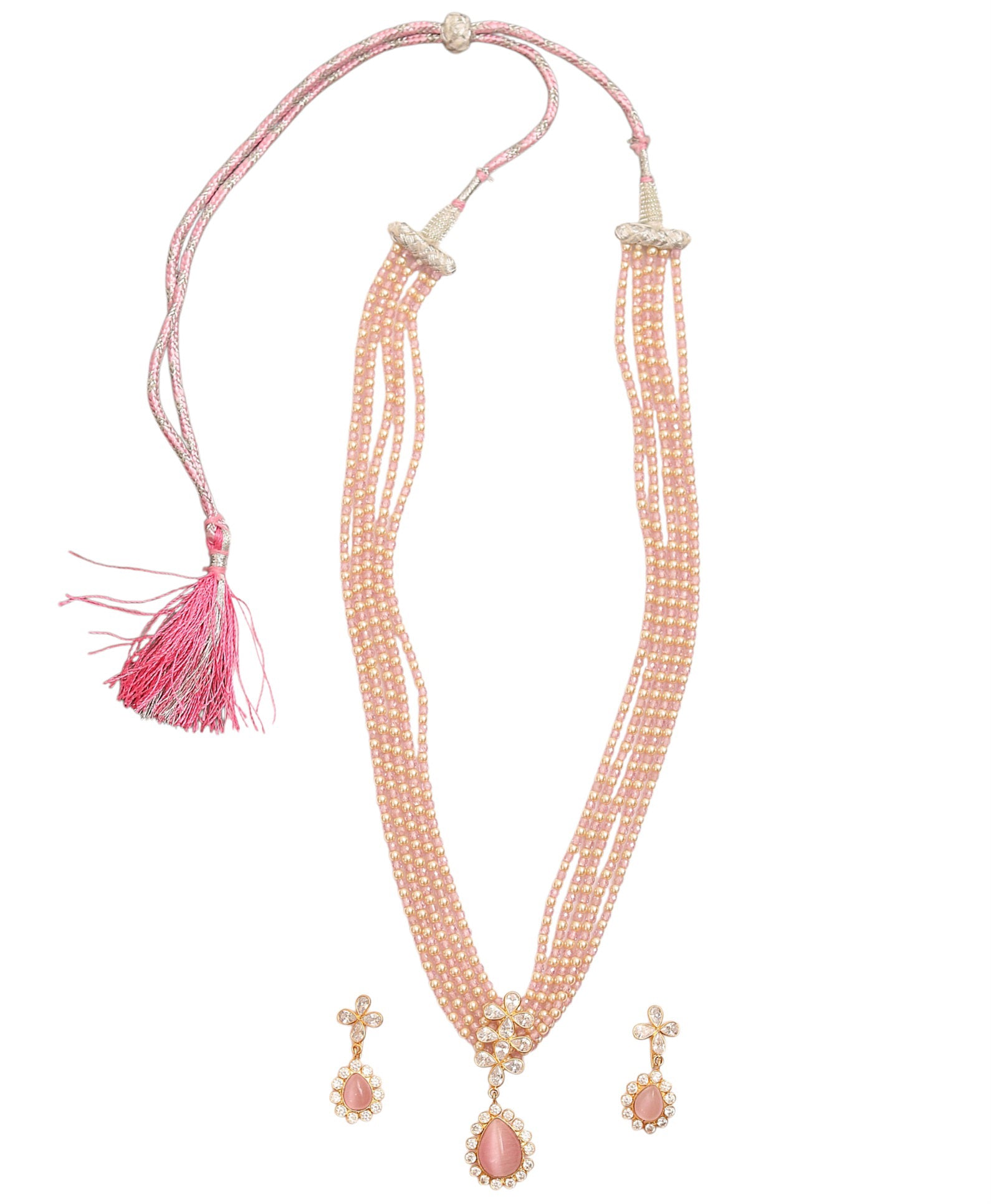 Elegant Floral Beaded Necklace Set with Earrings