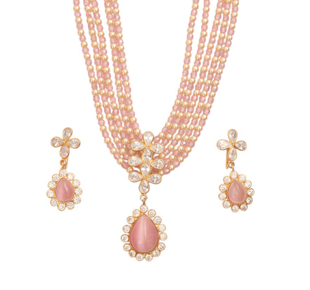 Elegant Floral Beaded Necklace Set with Earrings
