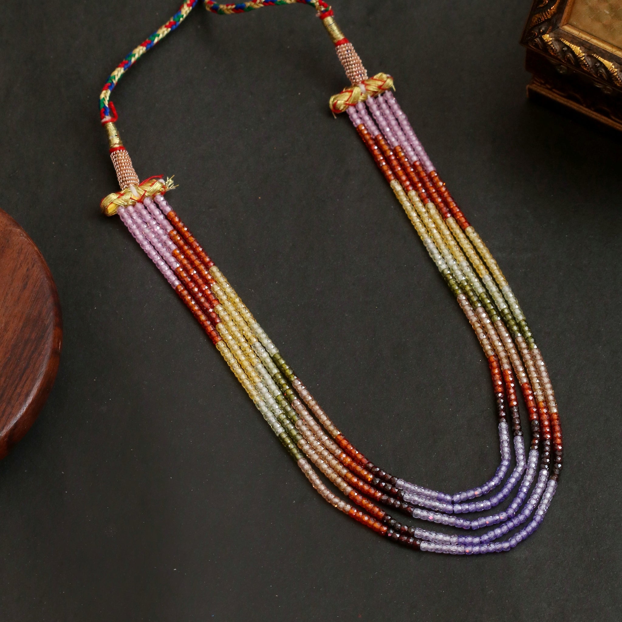 Multi Strand White & Gold Crystal Bead Necklace