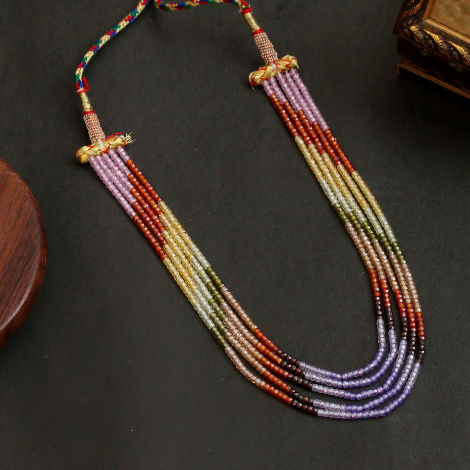 Multi Strand White & Gold Crystal Bead Necklace