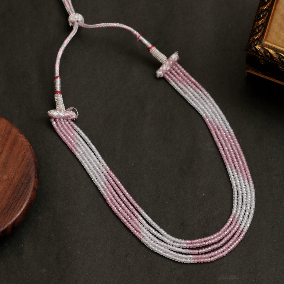 Multi Strand White & Gold Crystal Bead Necklace