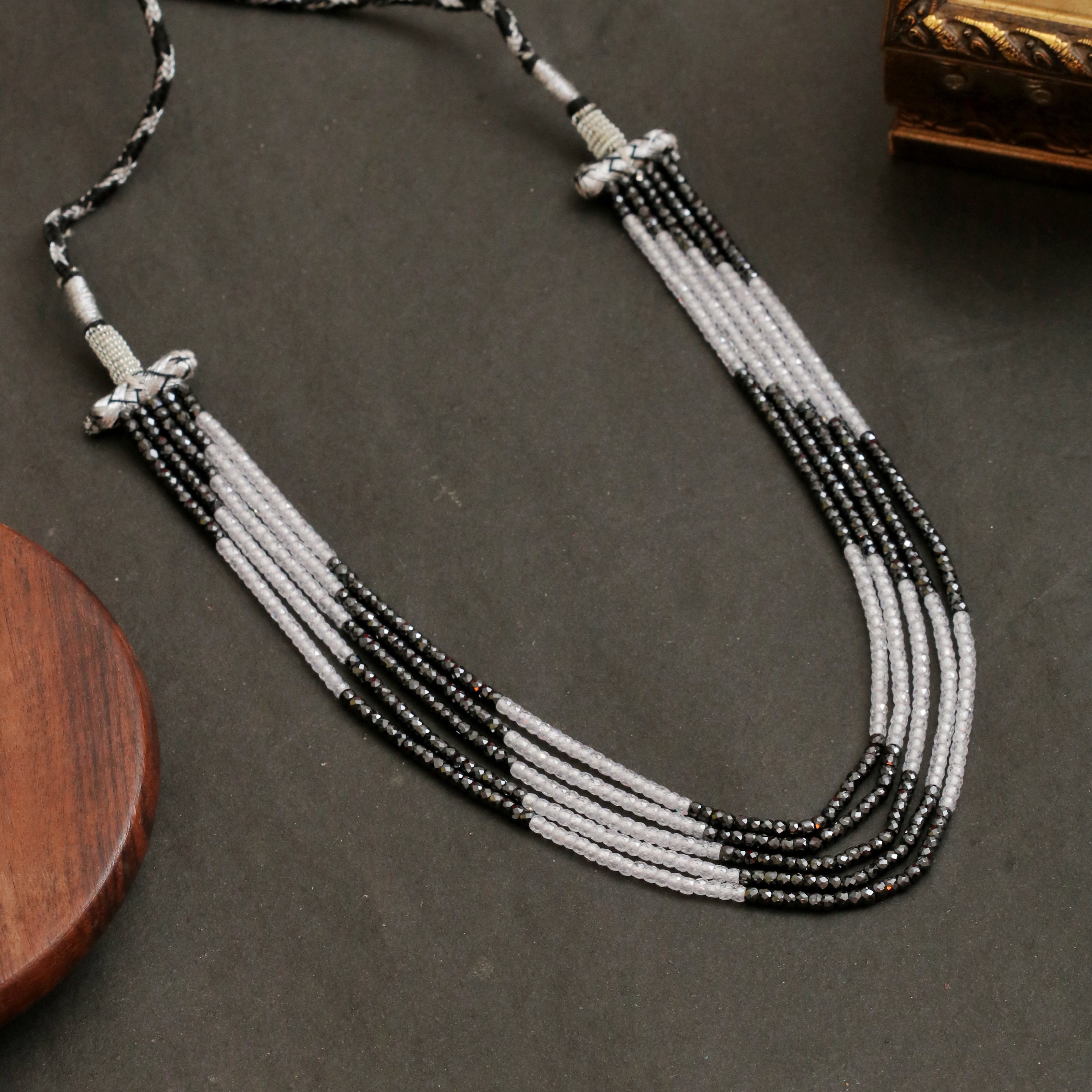 Multi Strand White & Gold Crystal Bead Necklace