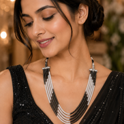 Multi Strand White & Gold Crystal Bead Necklace