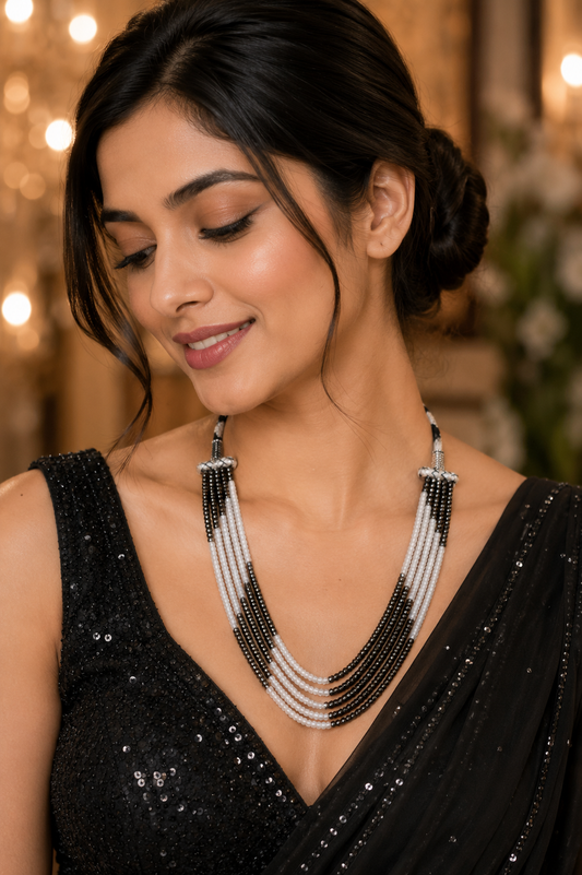 Multi Strand White & Gold Crystal Bead Necklace
