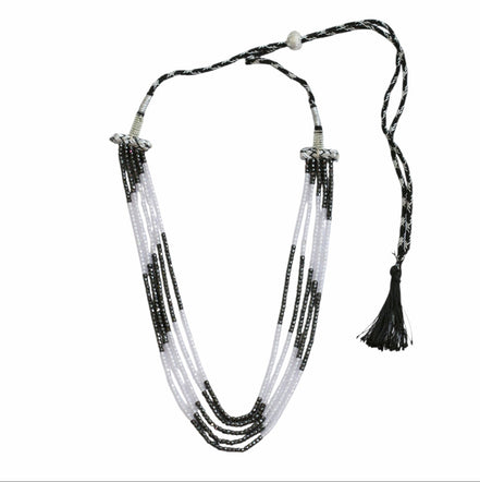 Multi Strand White & Gold Crystal Bead Necklace