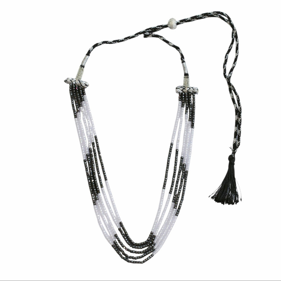 Multi Strand White & Gold Crystal Bead Necklace