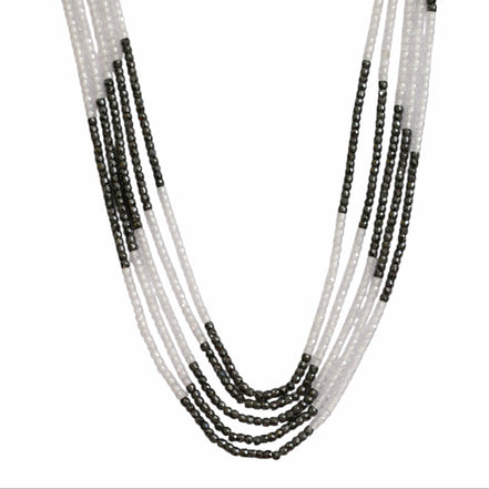Multi Strand White & Gold Crystal Bead Necklace