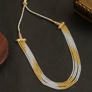 Multi Strand White & Gold Crystal Bead Necklace
