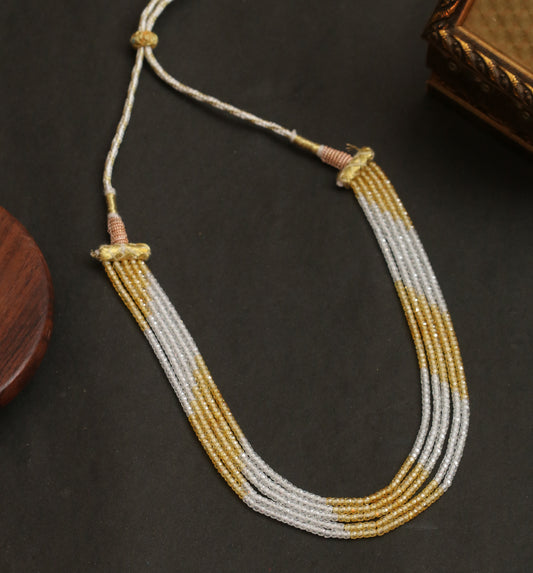 Multi Strand White & Gold Crystal Bead Necklace