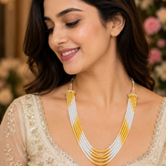 Multi Strand White & Gold Crystal Bead Necklace