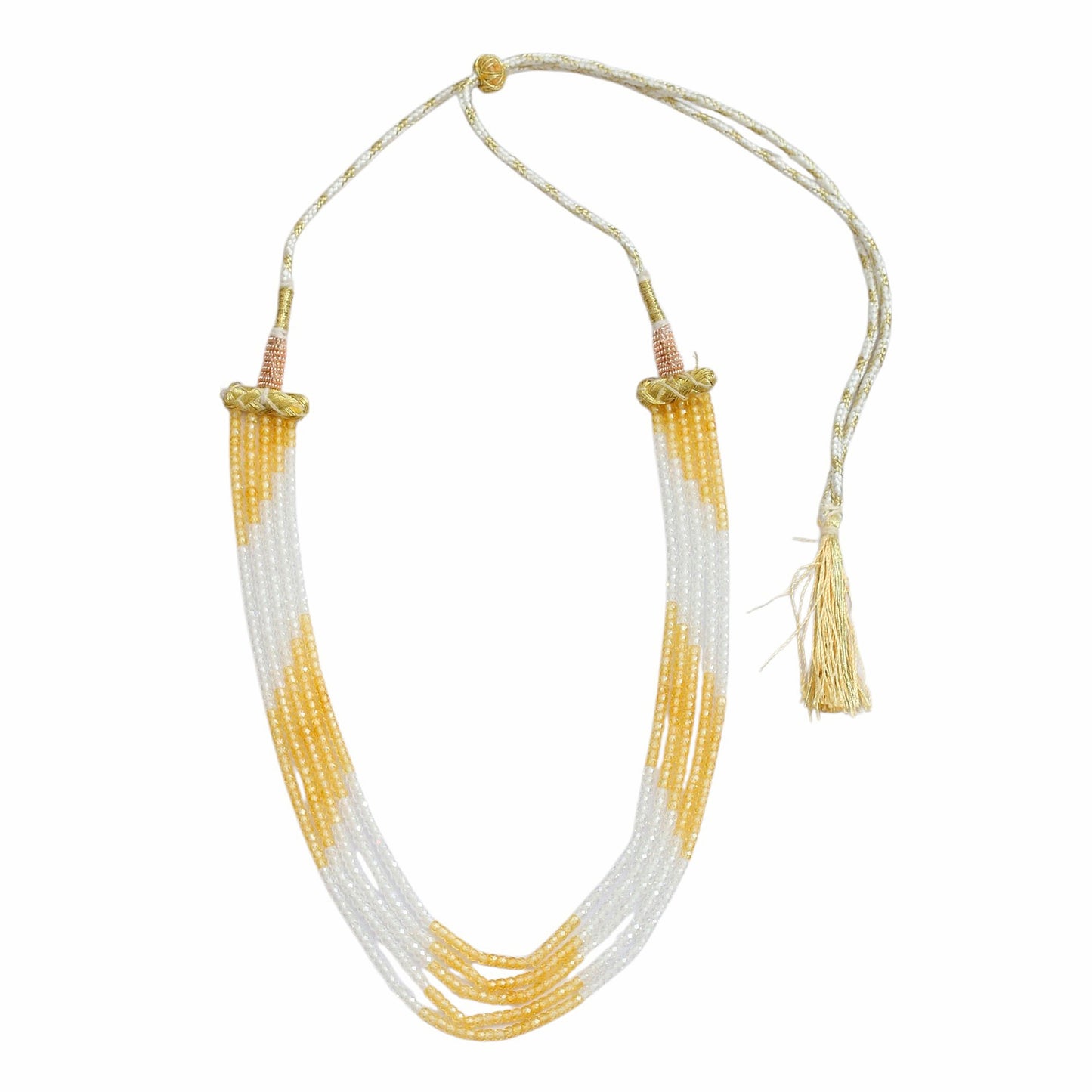 Multi Strand White & Gold Crystal Bead Necklace
