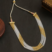 Multi Strand White & Gold Crystal Bead Necklace