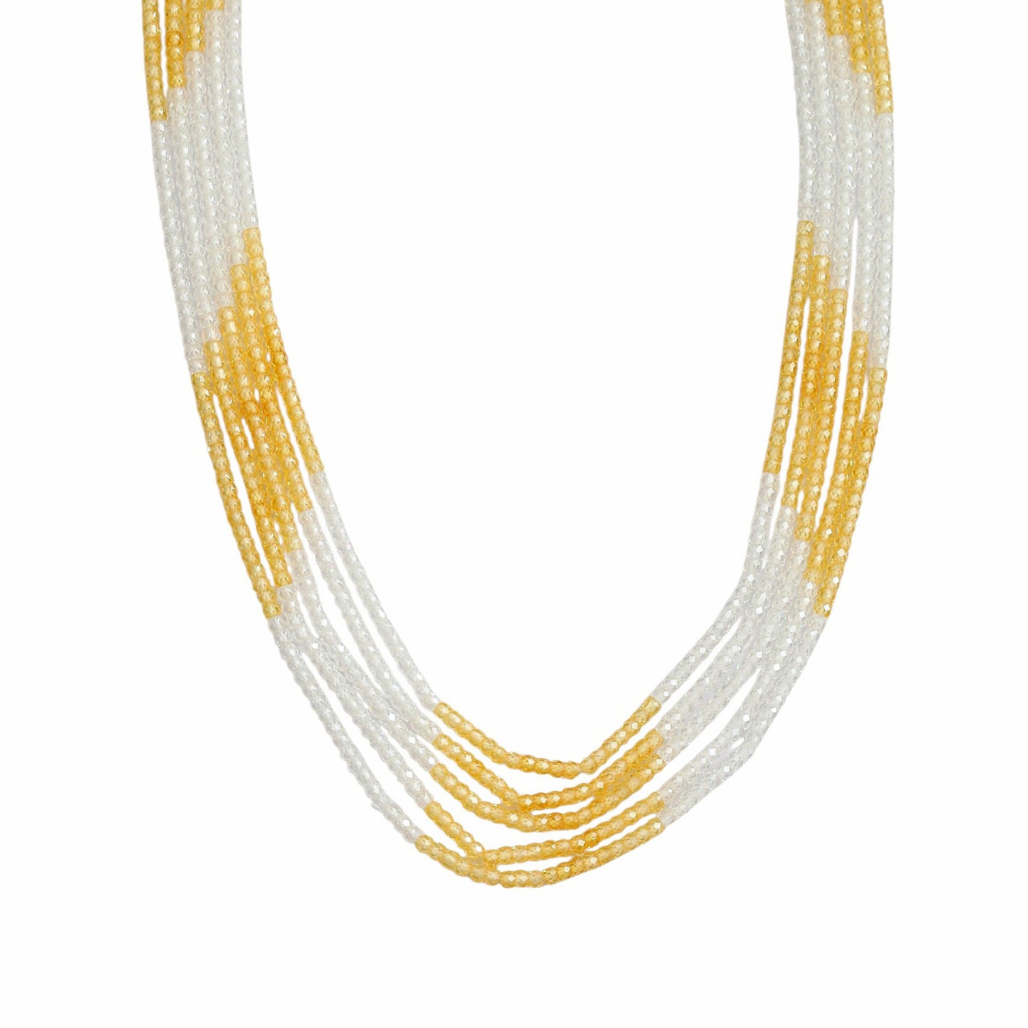 Multi Strand White & Gold Crystal Bead Necklace