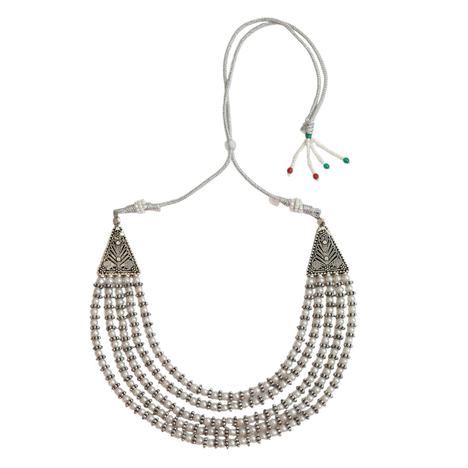 Oxidized Rhodium Plated Layered Pearl Necklace Set