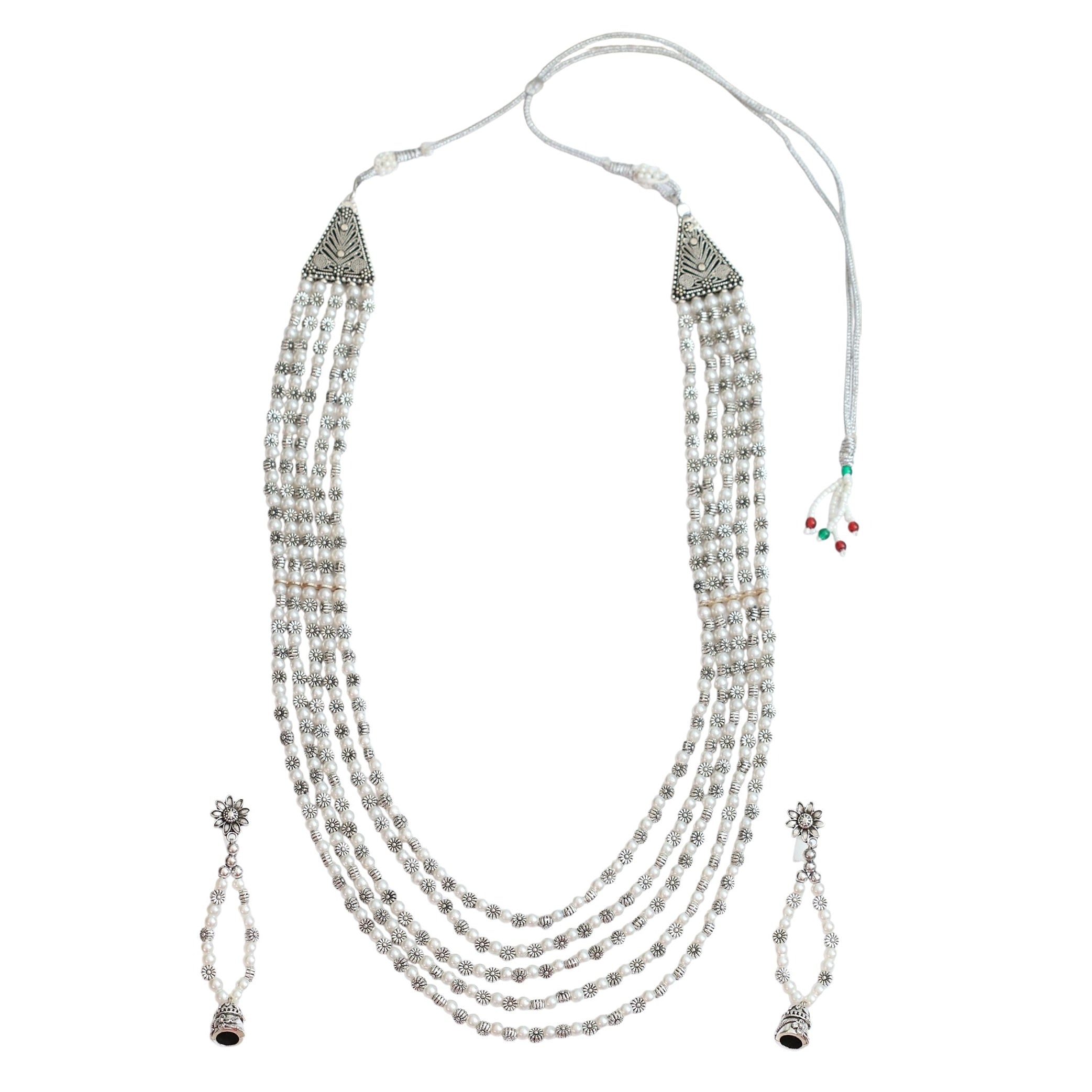 Multi-Layered Beaded Oxidised Necklace Earring Set