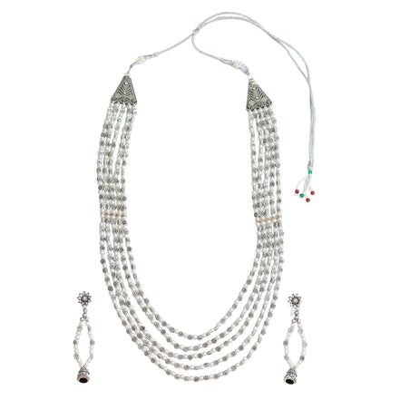 Multi-Layered Beaded Oxidised Necklace Earring Set