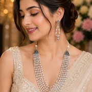 Multi-Layered Beaded Oxidised Necklace Earring Set