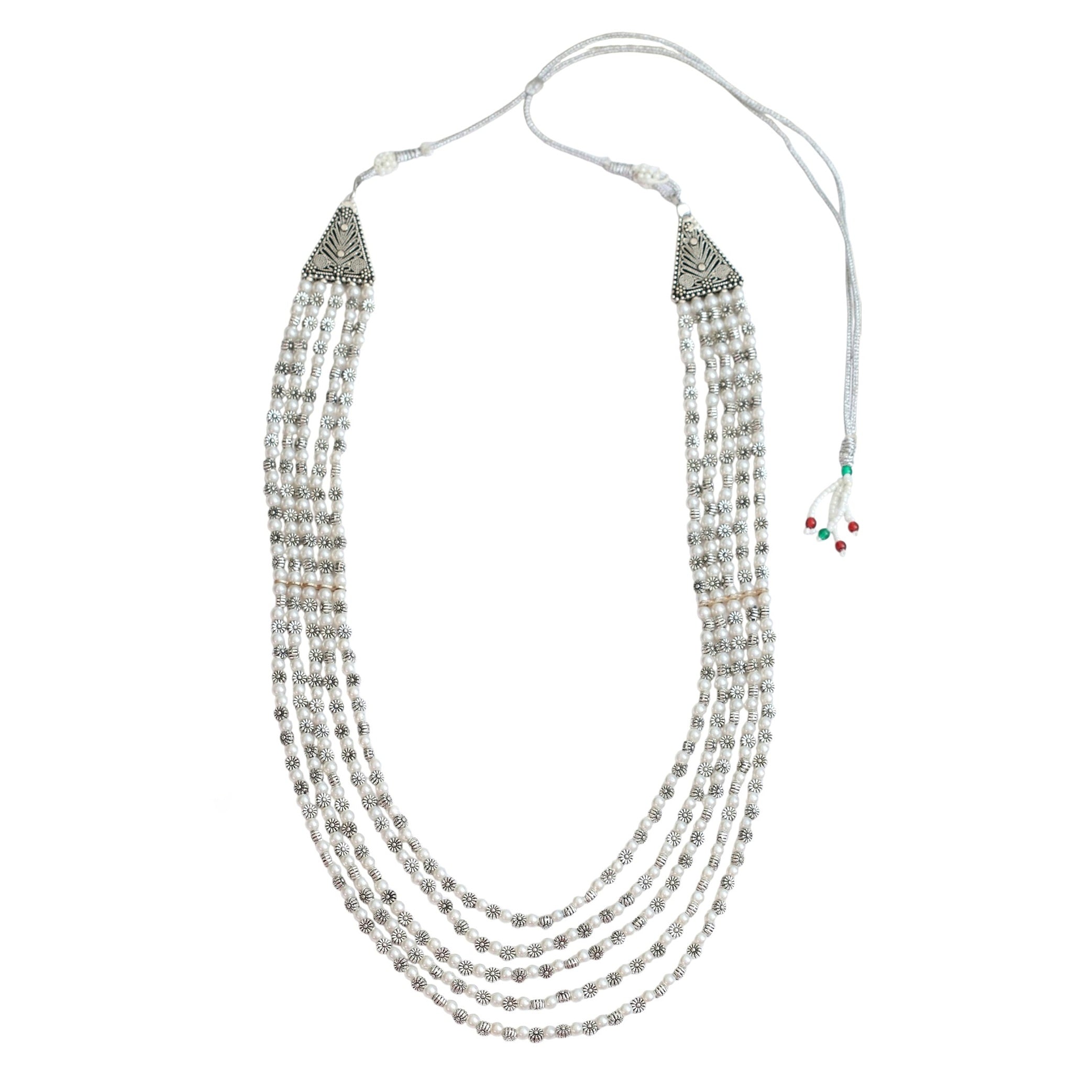 Multi-Layered Beaded Oxidised Necklace Earring Set