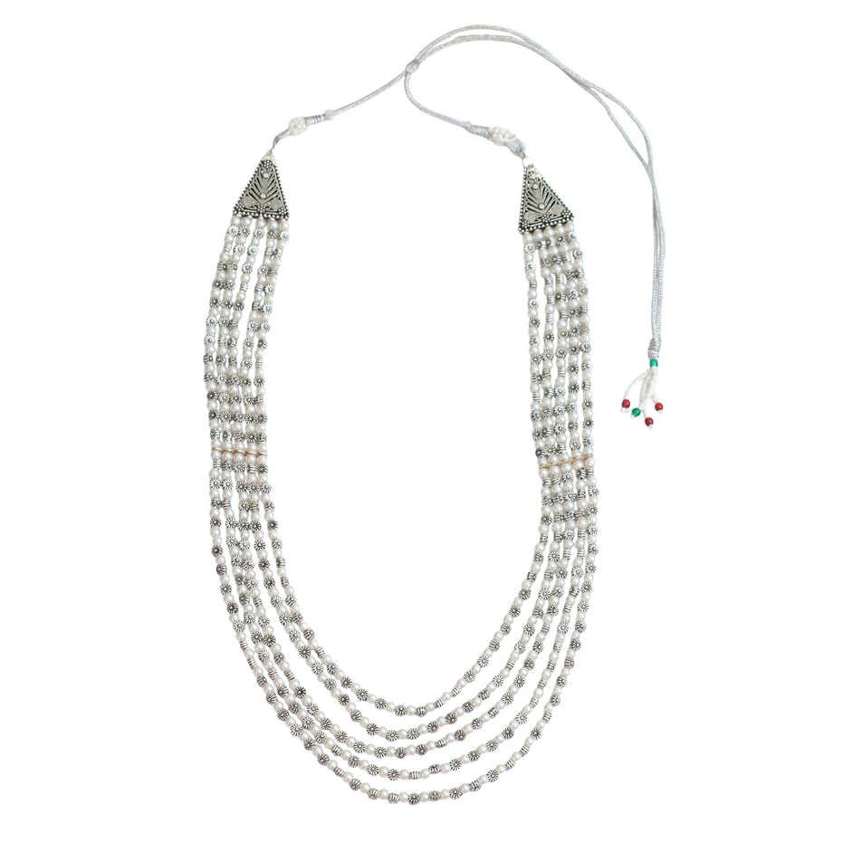 Multi-Layered Beaded Oxidised Necklace Earring Set