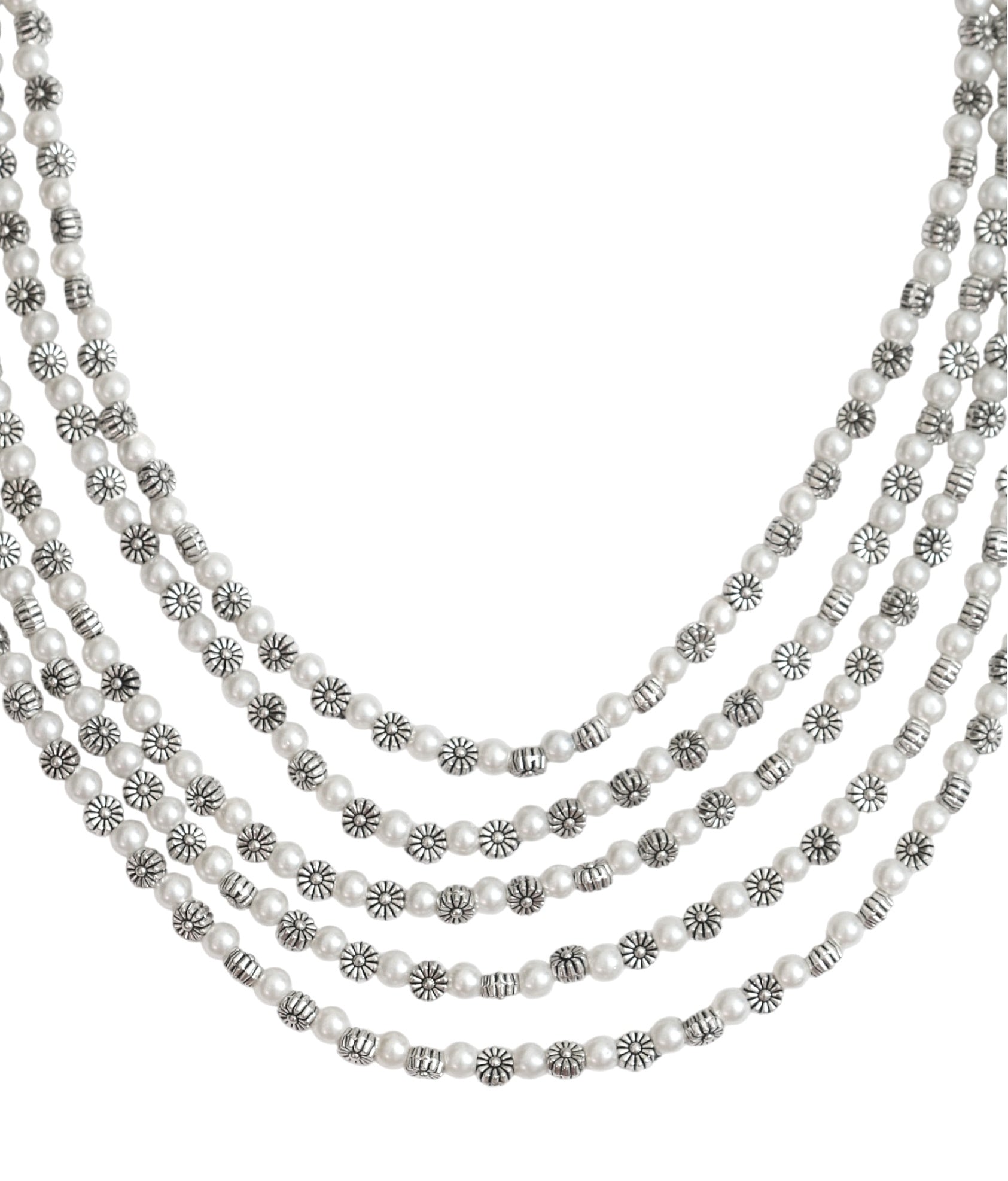 Multi-Layered Beaded Oxidised Necklace Earring Set