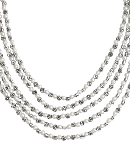 Multi-Layered Beaded Oxidised Necklace Earring Set