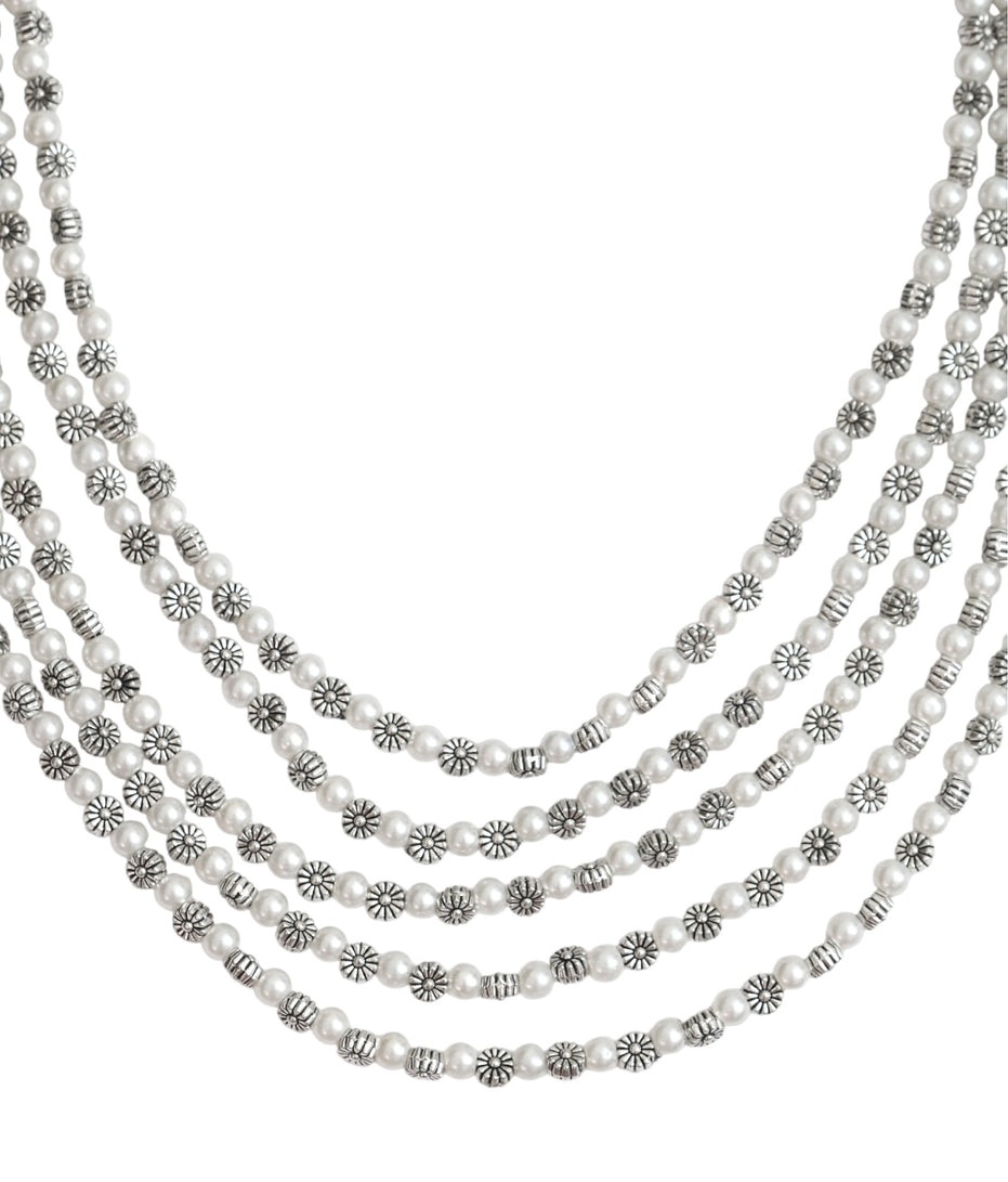 Multi-Layered Beaded Oxidised Necklace Earring Set