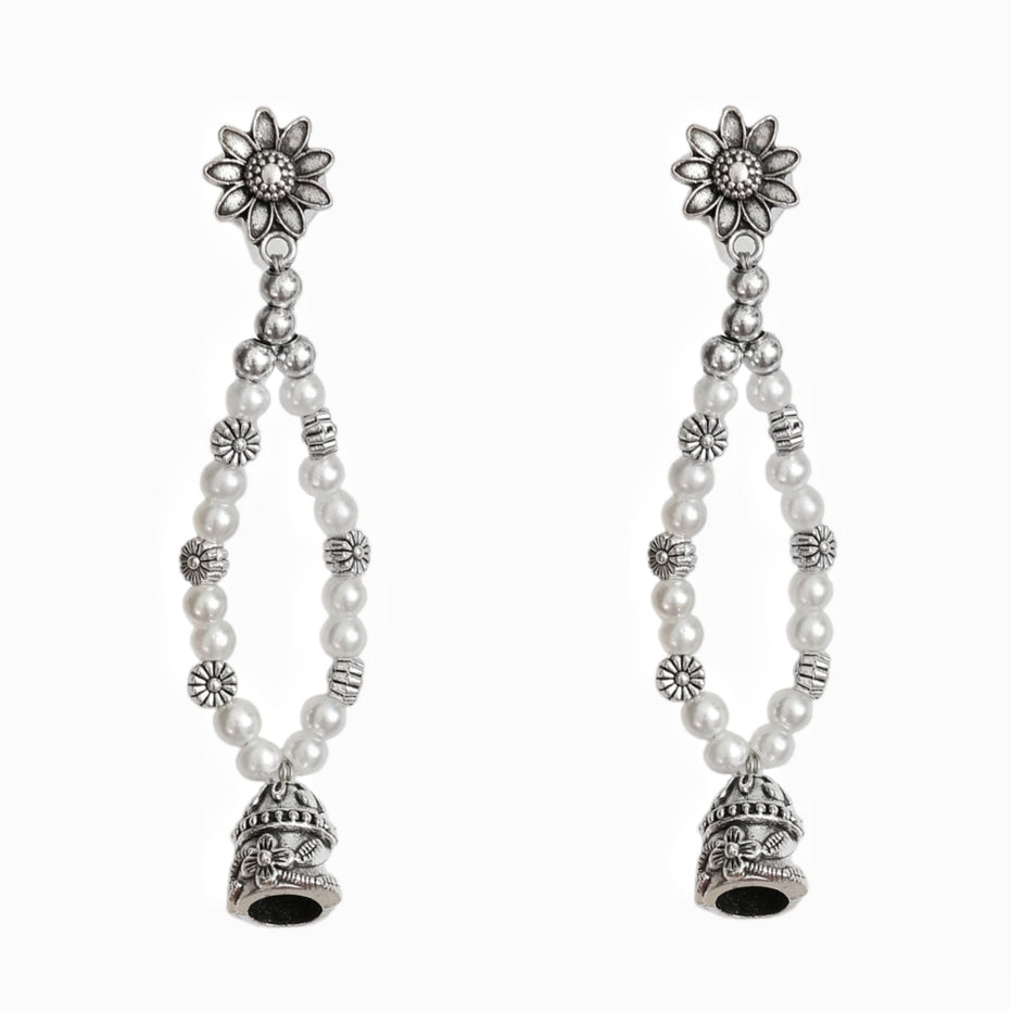 Multi-Layered Beaded Oxidised Necklace Earring Set