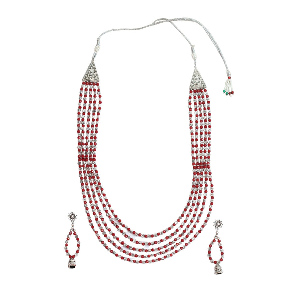 Multi-Layered Beaded Oxidised Necklace Earring Set