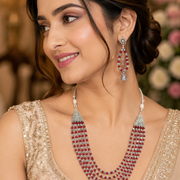 Multi-Layered Beaded Oxidised Necklace Earring Set