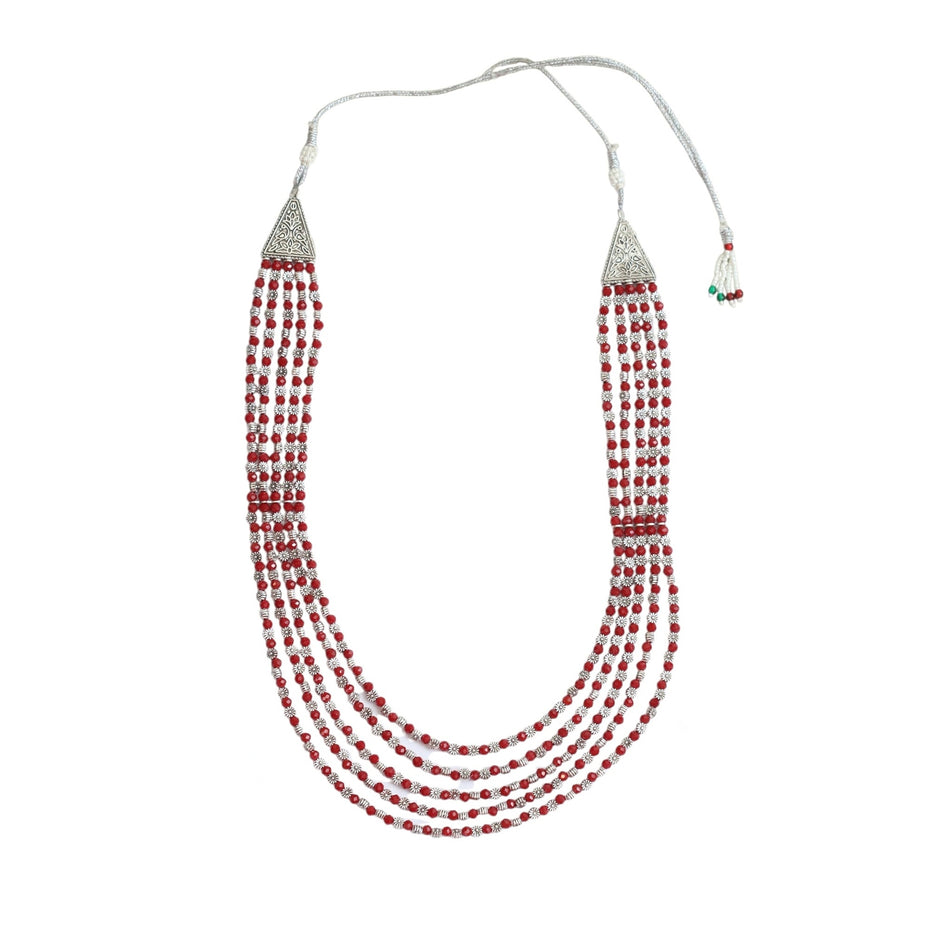Multi-Layered Beaded Oxidised Necklace Earring Set
