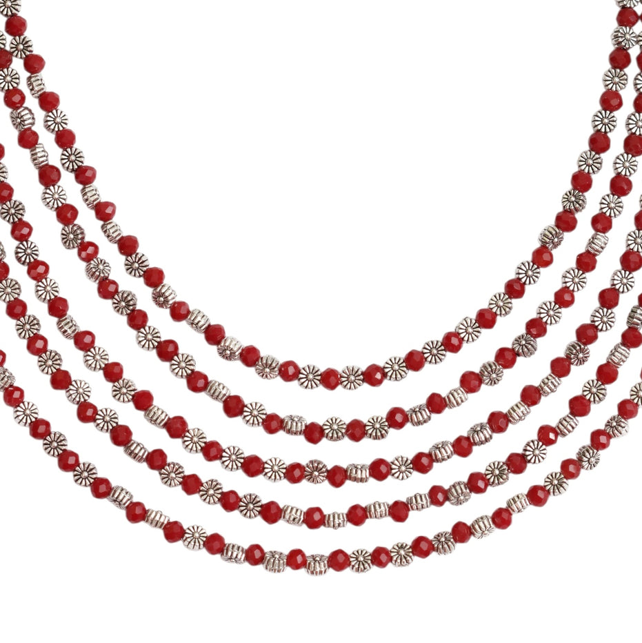 Multi-Layered Beaded Oxidised Necklace Earring Set