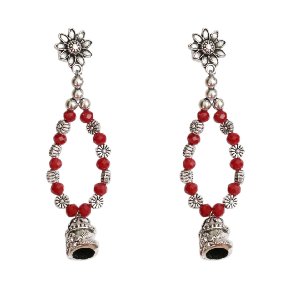 Multi-Layered Beaded Oxidised Necklace Earring Set