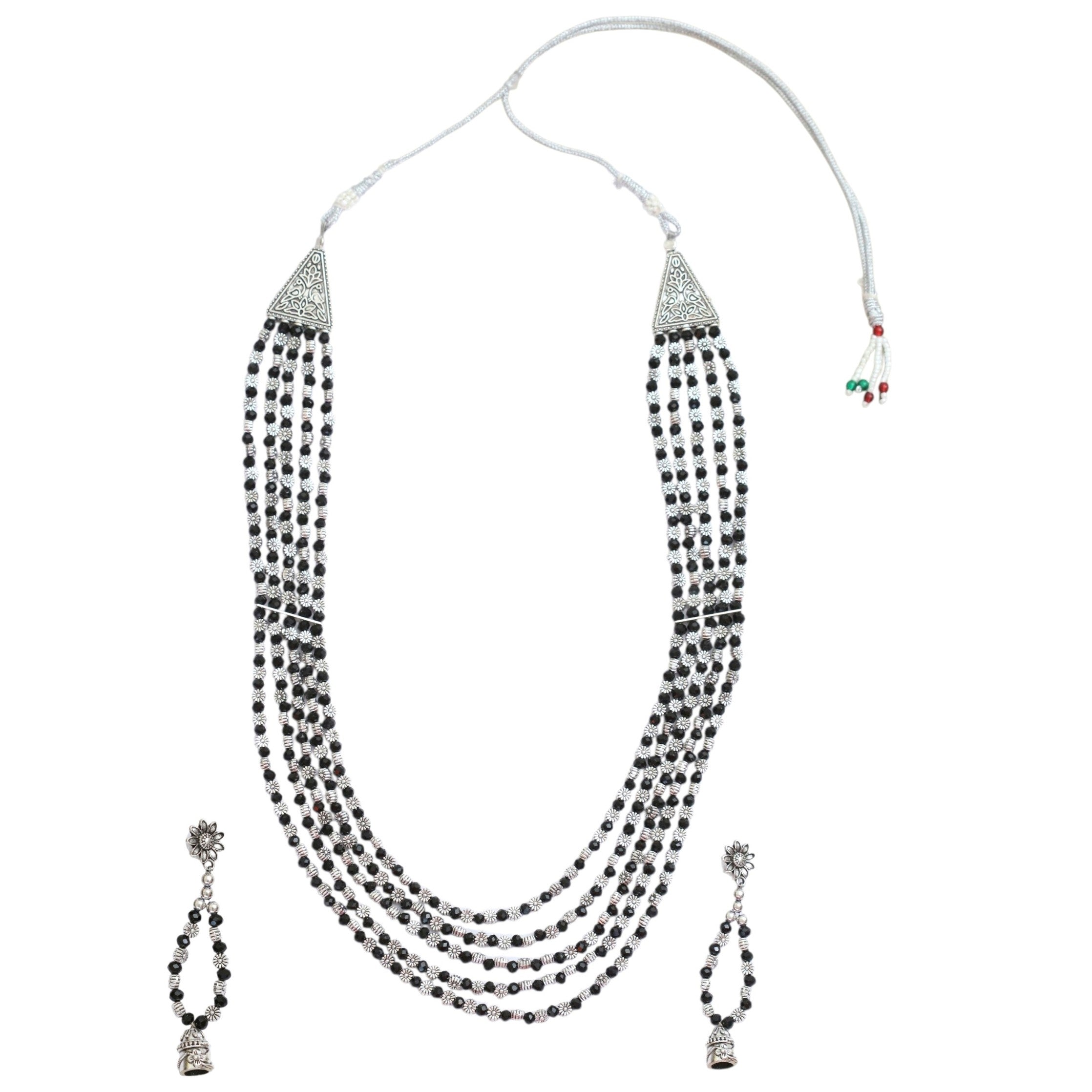 Multi-Layered Beaded Oxidised Necklace Earring Set