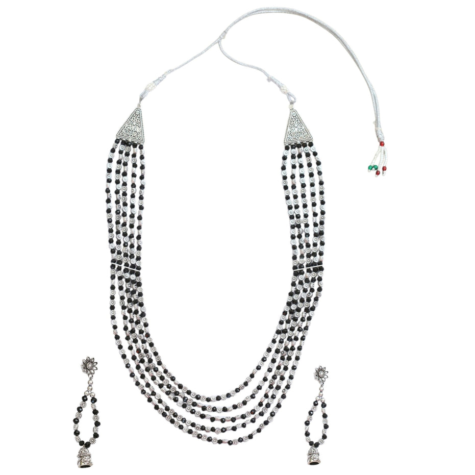 Multi-Layered Beaded Oxidised Necklace Earring Set