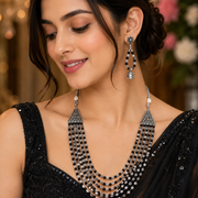 Multi-Layered Beaded Oxidised Necklace Earring Set