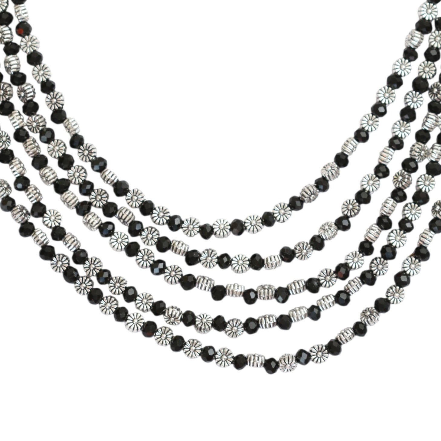 Multi-Layered Beaded Oxidised Necklace Earring Set