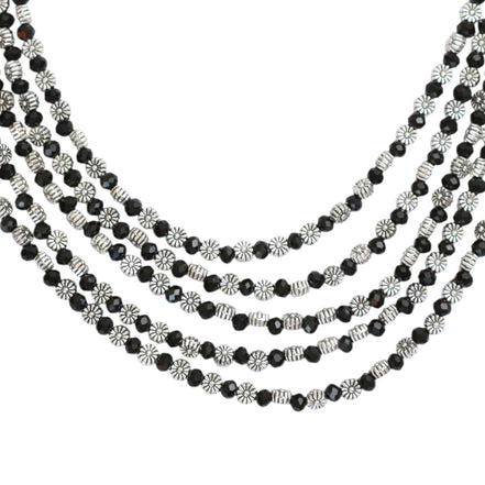 Multi-Layered Beaded Oxidised Necklace Earring Set
