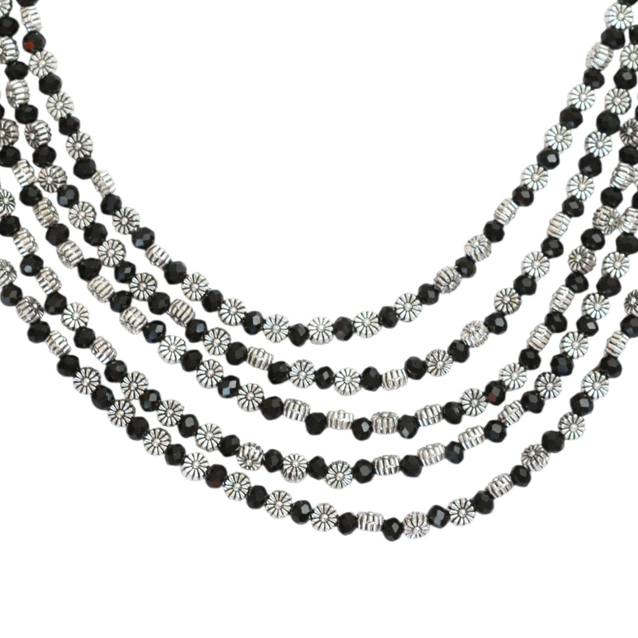 Multi-Layered Beaded Oxidised Necklace Earring Set
