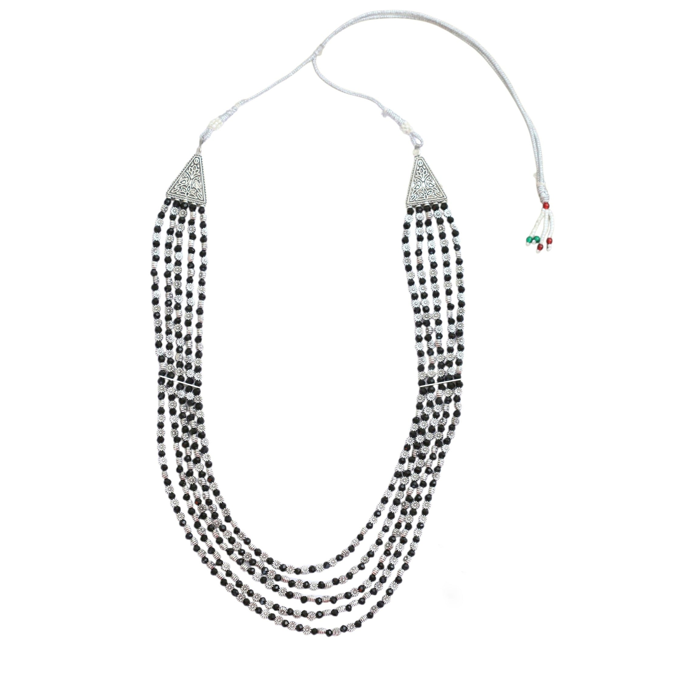 Multi-Layered Beaded Oxidised Necklace Earring Set