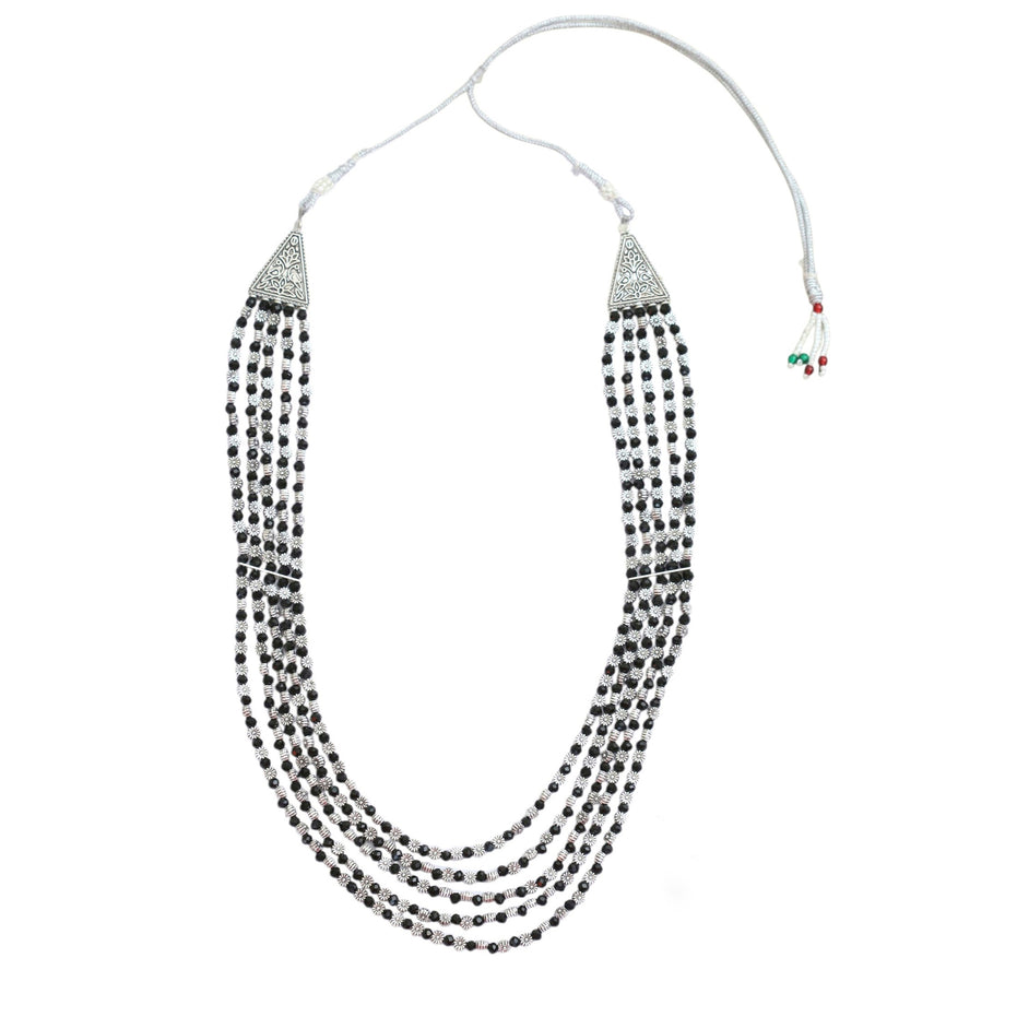 Multi-Layered Beaded Oxidised Necklace Earring Set