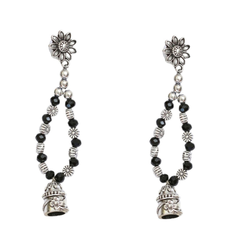 Multi-Layered Beaded Oxidised Necklace Earring Set